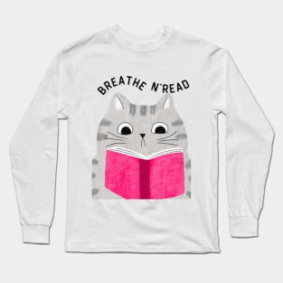 Breathe N Read Cat Sticker Long Sleeve T-Shirt